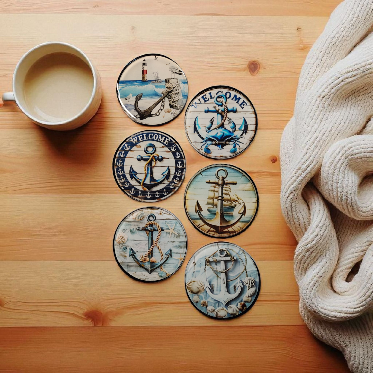 6er Set Anker Tassenuntersetzer aus Epoxidharz