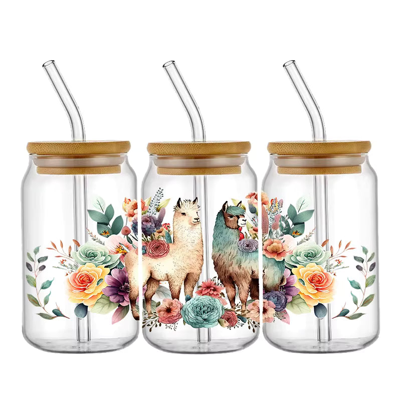 Tier Panda Schildkröte 16oz UV DTF Glas Sticker Wasserfest