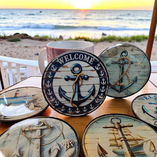 6er Set Anker Tassenuntersetzer aus Epoxidharz