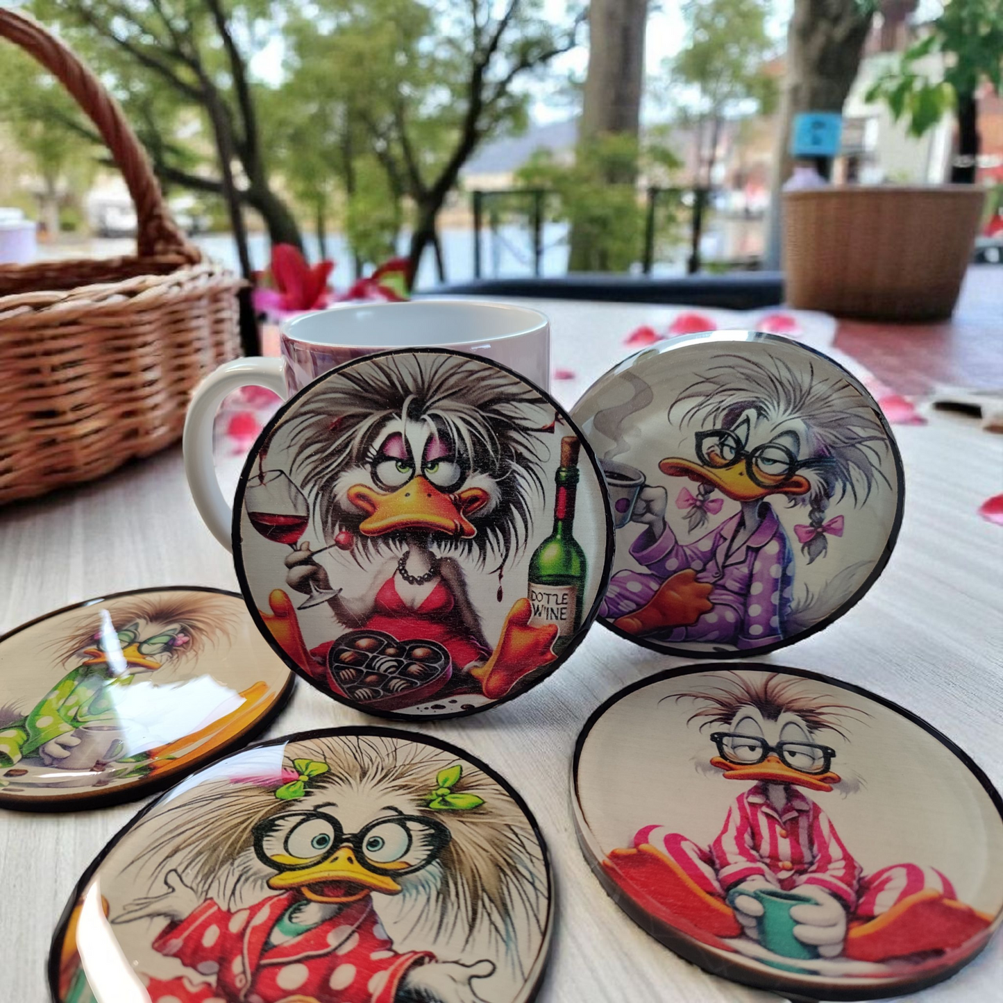 6er Set Miss Duck Tassenuntersetzer aus Epoxidharz