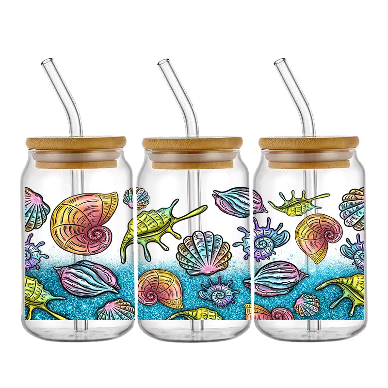 Tier Panda Schildkröte 16oz UV DTF Glas Sticker Wasserfest