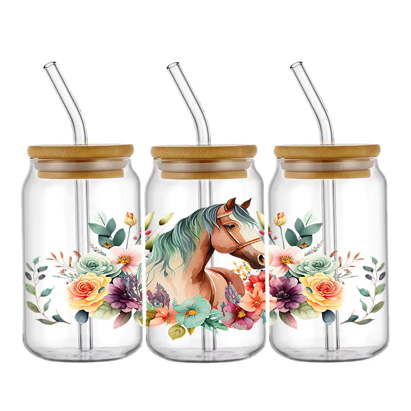 Tier Panda Schildkröte 16oz UV DTF Glas Sticker Wasserfest