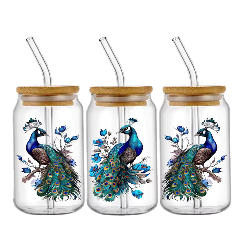 Tier Panda Schildkröte 16oz UV DTF Glas Sticker Wasserfest
