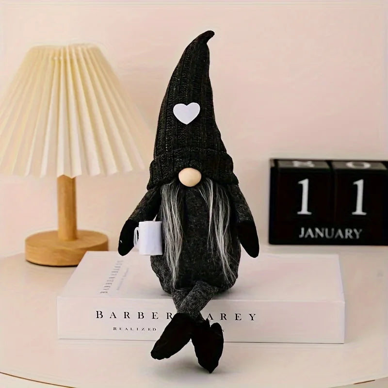 Kaffee Plüsch Wichtel Gnom in schwarz Weihnachtsdekoration