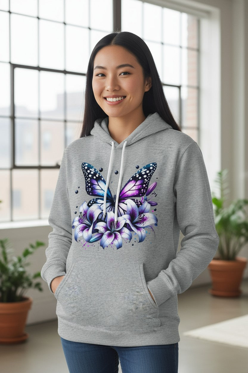 Schmetterling mit Lilien - Damen Organic Hoodie