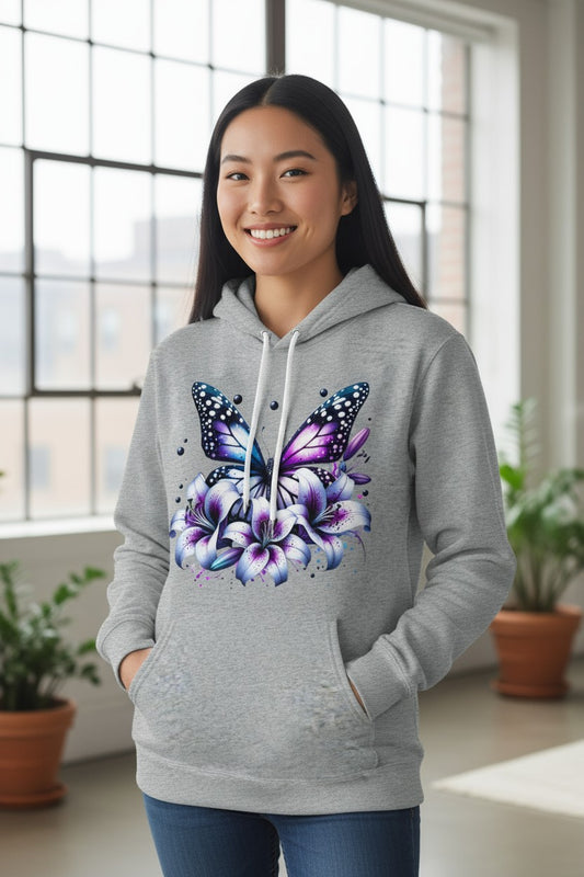 Schmetterling mit Lilien - Damen Organic Hoodie