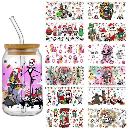 Jack Sally 16oz UV DTF Glas Sticker Wasserfest