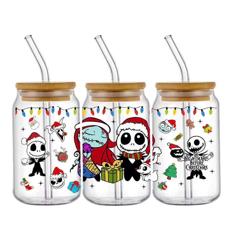 Jack Sally 16oz UV DTF Glas Sticker Wasserfest