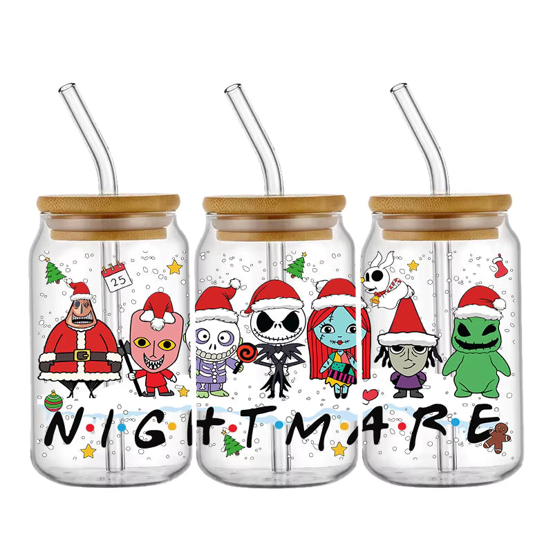 Jack Sally 16oz UV DTF Glas Sticker Wasserfest