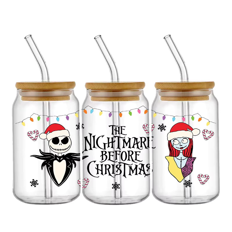 Jack Sally 16oz UV DTF Glas Sticker Wasserfest