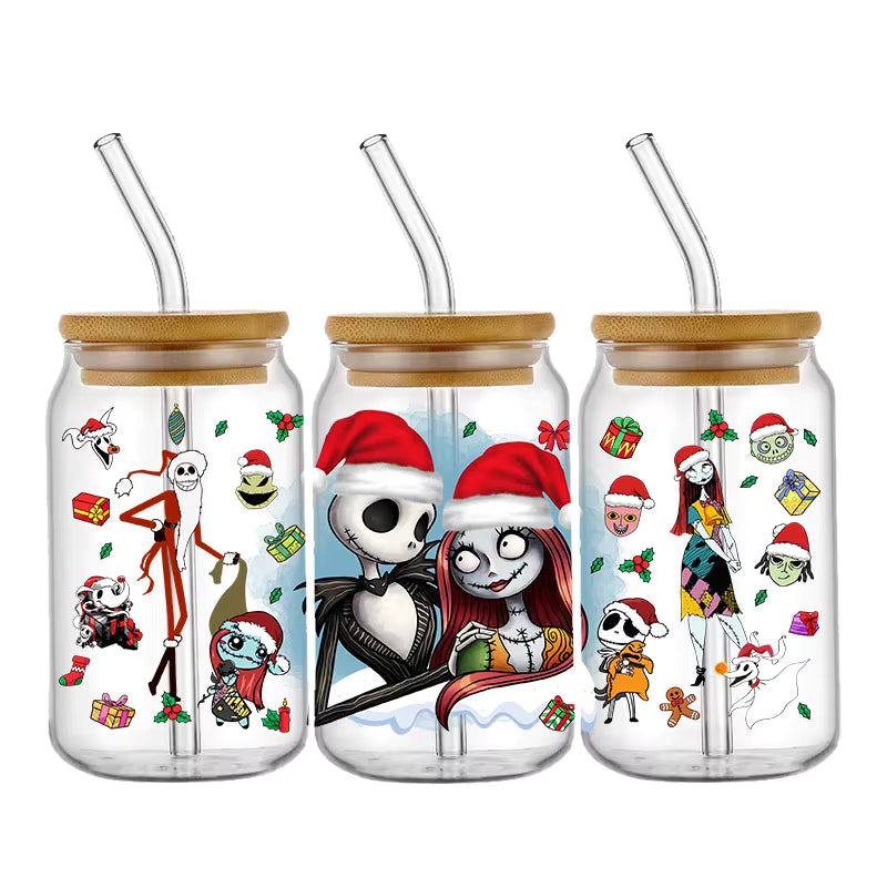 Jack Sally 16oz UV DTF Glas Sticker Wasserfest
