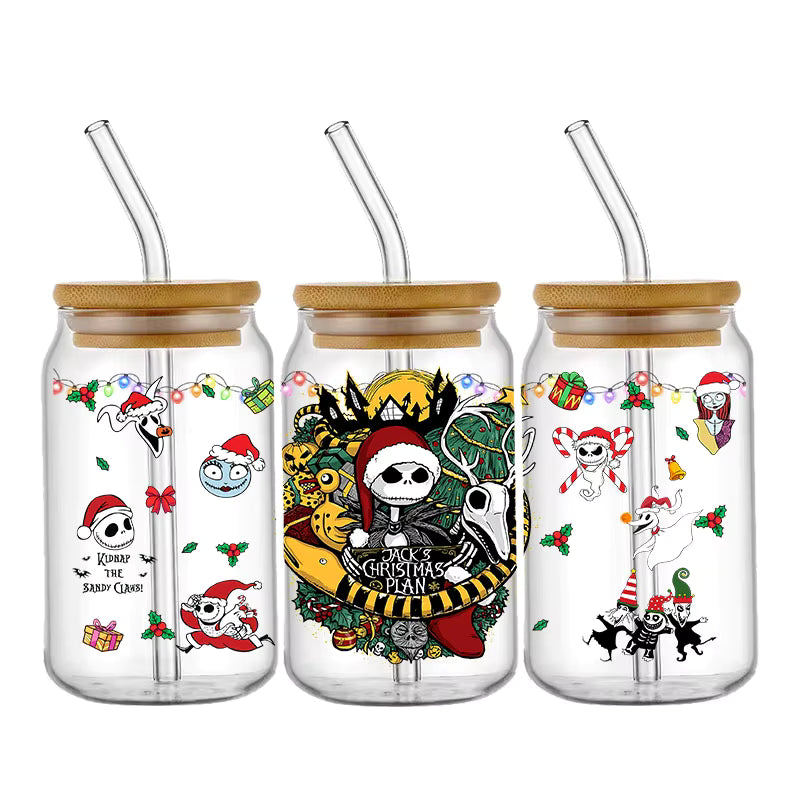 Jack Sally 16oz UV DTF Glas Sticker Wasserfest