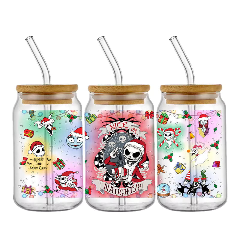 Jack Sally 16oz UV DTF Glas Sticker Wasserfest