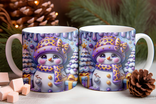 Schneemann Weihnachtstasse lila