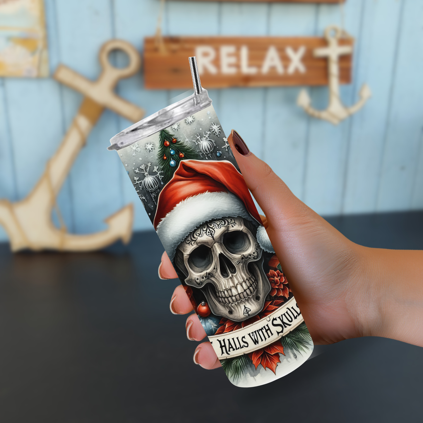Tumbler Skull Christmas 20oz 590ml Edelstahlbecher